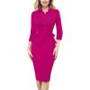 imageVFSHOW Womens Work Business Dresses Collared Notch Neck Office Buttons Peplum Slimming Sheath Pencil DressHot Pink