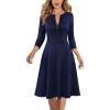 imageVFSHOW Womens Work Office Business Casual Church V Neck Zipper Elegant Interview Cocktail Fit and Flare A Line DressNavy Blue