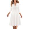 imageVFSHOW Womens Work Office Business Casual Church V Neck Zipper Elegant Interview Cocktail Fit and Flare A Line DressOffwhite