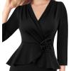 imageVFSHOW Womens 2024 Business Church Vintage Work Office Faux Wrap V Neck Slim Bodycon Pencil DressBlackb