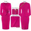 imageVFSHOW Womens 2024 Business Church Vintage Work Office Faux Wrap V Neck Slim Bodycon Pencil DressHot Pinkb