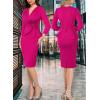 imageVFSHOW Womens 2024 Business Church Vintage Work Office Faux Wrap V Neck Slim Bodycon Pencil DressHot Pinkb