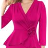 imageVFSHOW Womens 2024 Business Church Vintage Work Office Faux Wrap V Neck Slim Bodycon Pencil DressHot Pinkb