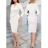 imageVFSHOW Womens 2024 Business Church Vintage Work Office Faux Wrap V Neck Slim Bodycon Pencil DressOffwhite