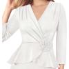imageVFSHOW Womens 2024 Business Church Vintage Work Office Faux Wrap V Neck Slim Bodycon Pencil DressOffwhite
