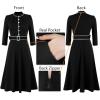 imageVFSHOW Womens 2024 Business Work Office 34 Sleeve Pockets Belted Buttons Elegant Fit and Flare ALine DressBlack With White Piping
