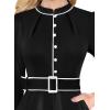 imageVFSHOW Womens 2024 Business Work Office 34 Sleeve Pockets Belted Buttons Elegant Fit and Flare ALine DressBlack With White Piping