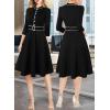 imageVFSHOW Womens 2024 Business Work Office 34 Sleeve Pockets Belted Buttons Elegant Fit and Flare ALine DressBlack With White Piping