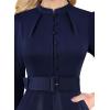 imageVFSHOW Womens 2024 Business Work Office 34 Sleeve Pockets Belted Buttons Elegant Fit and Flare ALine DressDark Blueb