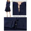 imageVFSHOW Womens 2024 Business Work Office 34 Sleeve Pockets Belted Buttons Elegant Fit and Flare ALine DressDark Blueb