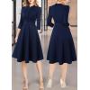 imageVFSHOW Womens 2024 Business Work Office 34 Sleeve Pockets Belted Buttons Elegant Fit and Flare ALine DressDark Blueb