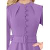 imageVFSHOW Womens 2024 Business Work Office 34 Sleeve Pockets Belted Buttons Elegant Fit and Flare ALine DressLight Purple