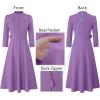 imageVFSHOW Womens 2024 Business Work Office 34 Sleeve Pockets Belted Buttons Elegant Fit and Flare ALine DressLight Purple
