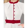 imageVFSHOW Womens 2024 Business Work Office 34 Sleeve Pockets Belted Buttons Elegant Fit and Flare ALine DressOff White With Red