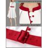 imageVFSHOW Womens 2024 Business Work Office 34 Sleeve Pockets Belted Buttons Elegant Fit and Flare ALine DressOff White With Red