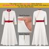 imageVFSHOW Womens 2024 Business Work Office 34 Sleeve Pockets Belted Buttons Elegant Fit and Flare ALine DressOff White With Red
