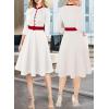 imageVFSHOW Womens 2024 Business Work Office 34 Sleeve Pockets Belted Buttons Elegant Fit and Flare ALine DressOff White With Red