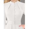 imageVFSHOW Womens 2024 Business Work Office 34 Sleeve Pockets Belted Buttons Elegant Fit and Flare ALine DressOffwhite