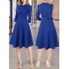 imageVFSHOW Womens 2024 Business Work Office 34 Sleeve Pockets Belted Buttons Elegant Fit and Flare ALine DressRoyal Blue