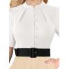 imageVFSHOW Womens 2024 Business Work Office Pockets Belted Buttons Elegant Fit and Flare ALine DressOff Whiteblackbeige