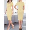 imageVFSHOW Womens 2024 Business Work Office Square Neck Belted Peplum Buttons Slim Bodycon Sheath DressTextured Yellow