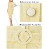 imageVFSHOW Womens 2024 Business Work Office Square Neck Belted Peplum Buttons Slim Bodycon Sheath DressTextured Yellow