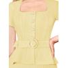 imageVFSHOW Womens 2024 Business Work Office Square Neck Belted Peplum Buttons Slim Bodycon Sheath DressTextured Yellow