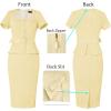 imageVFSHOW Womens 2024 Business Work Office Square Neck Belted Peplum Buttons Slim Bodycon Sheath DressTextured Yellow