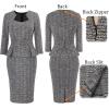 imageVFSHOW Womens 2024 Square Neck Peplum Work Business Office Slim Pencil Sheath DressBlack Tweed