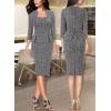 imageVFSHOW Womens 2024 Square Neck Peplum Work Business Office Slim Pencil Sheath DressBlack Tweed