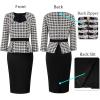 imageVFSHOW Womens 2024 Square Neck Peplum Work Business Office Slim Pencil Sheath DressBlackchecker