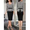 imageVFSHOW Womens 2024 Square Neck Peplum Work Business Office Slim Pencil Sheath DressBlackchecker