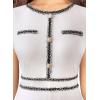imageVFSHOW Womens Business Button Crew Neck Fitted Wear to Work Office Patchwork Pencil Sheath DressOffwhite With Black Tweed Trim