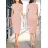 imageVFSHOW Womens Business Button Crew Neck Fitted Wear to Work Office Patchwork Pencil Sheath DressPink Tweed