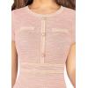 imageVFSHOW Womens Business Button Crew Neck Fitted Wear to Work Office Patchwork Pencil Sheath DressPink Tweed