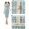 imageVFSHOW Womens Business Button Crew Neck Fitted Wear to Work Office Patchwork Pencil Sheath DressTeal Green Tweed