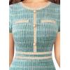 imageVFSHOW Womens Business Button Crew Neck Fitted Wear to Work Office Patchwork Pencil Sheath DressTeal Green Tweed