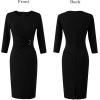imageVFSHOW Womens Elegant Notch Neck Ruched Cocktail Party Work Office Business Church Bodycon Sheath DressBlack