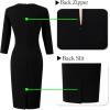 imageVFSHOW Womens Elegant Notch Neck Ruched Cocktail Party Work Office Business Church Bodycon Sheath DressBlack