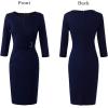 imageVFSHOW Womens Elegant Notch Neck Ruched Cocktail Party Work Office Business Church Bodycon Sheath DressDark Blue