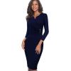 imageVFSHOW Womens Elegant Notch Neck Ruched Cocktail Party Work Office Business Church Bodycon Sheath DressDark Blue