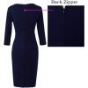 imageVFSHOW Womens Elegant Notch Neck Ruched Cocktail Party Work Office Business Church Bodycon Sheath DressDark Blue