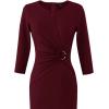 imageVFSHOW Womens Elegant Notch Neck Ruched Cocktail Party Work Office Business Church Bodycon Sheath DressDark Red