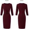 imageVFSHOW Womens Elegant Notch Neck Ruched Cocktail Party Work Office Business Church Bodycon Sheath DressDark Red