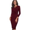 imageVFSHOW Womens Elegant Notch Neck Ruched Cocktail Party Work Office Business Church Bodycon Sheath DressDark Red