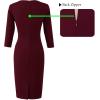 imageVFSHOW Womens Elegant Notch Neck Ruched Cocktail Party Work Office Business Church Bodycon Sheath DressDark Red