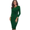 imageVFSHOW Womens Elegant Notch Neck Ruched Cocktail Party Work Office Business Church Bodycon Sheath DressGreen