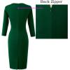 imageVFSHOW Womens Elegant Notch Neck Ruched Cocktail Party Work Office Business Church Bodycon Sheath DressGreen