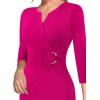 imageVFSHOW Womens Elegant Notch Neck Ruched Cocktail Party Work Office Business Church Bodycon Sheath DressHot Pink