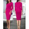 imageVFSHOW Womens Elegant Notch Neck Ruched Cocktail Party Work Office Business Church Bodycon Sheath DressHot Pink